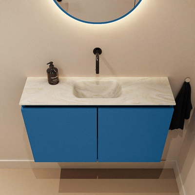 MONDIAZ TURE-DLUX meuble WC 80 cm Jeans. EDEN lavabo Ostra position milieu. Sans trou de robinet.