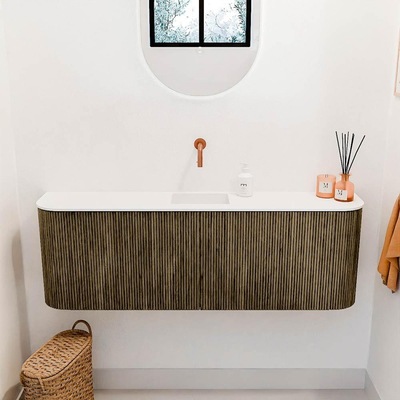 Mondiaz JOYA 123.2cm toiletmeubel - ronding links en rechts kleur Dusk - Wastafel FAYE positie Midden Zonder kraangat kleur Talc.