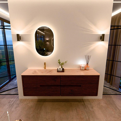 Mondiaz CIRO-DLUX Badkamermeubelset - 170x45x50cm - Solid surface wastafel Saba - 1 wasbak Links - 1 kraangat - 4 lades - Ruby