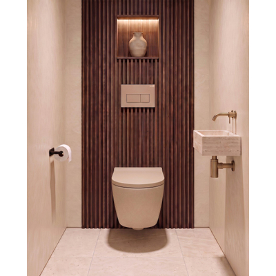 QeramiQ Dely Swirl Toiletset - 36.3x51.7cm - Geberit UP720 Duofix Sigma inbouwreservoir - slim zitting - bedieningsplaat taupe - rechthoekige knoppen - mat beige