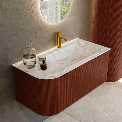 Mondiaz KURVE-DLUX Badkamermeubelset - 95x46x40cm - 1 lade - 1 deur - wastafel solid surface - rechts - 1 kraangat - Ruby