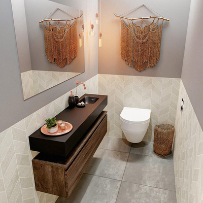 MONDIAZ ANDOR Toiletmeubel 120x30x30cm met 0 kraangaten 1 lades dark brown mat Wastafel Lex rechts Solid Surface Zwart