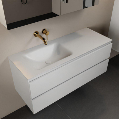 Mondiaz Aivy ensemble de meubles de salle de bains - 120x45x50cm - 0 trous de robinet - 1 vasque talc Solid surface - Gauche - 2 tiroirs - Avec armoire de toilette - MDF Talc
