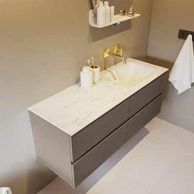 Mondiaz VICA-DLUX ensemble de meuble de salle de bain - 130cm - meuble sous-vasque fumée - 4 tiroirs - lavabo encastré nuage droite - sans trous de robinet - miroir modèle spot - version XL 60cm de haut - opalo