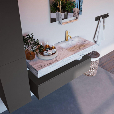 Mondiaz ALAN-DLUX Ensemble de meuble - 120cm - meuble Dark grey mat - 1 tiroir - Lavabo Cloud Glace suspendu - vasque Droite - 1 trou de robinet