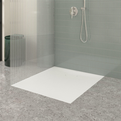 Villeroy & Boch Ecora douchebak - 100x90x3.5cm - afvoer korte zijde - stone white (wit)