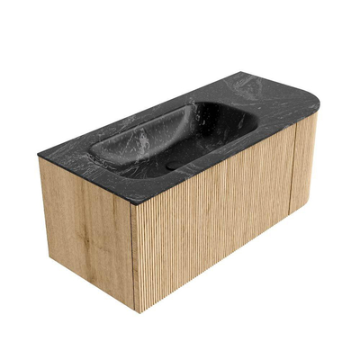 MONDIAZ KURVE-DLUX 105cm Meuble salle de bain avec module 25 D - couleur Oak - 1 tiroir - 1 porte - vasque BIG SMALL gauche - 1 trou de robinet - couleur Lava