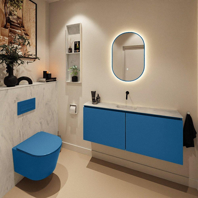 MONDIAZ TURE-DLUX meuble WC 120cm Jeans. EDEN lavabo Opalo position milieu. Sans trou de robinet.