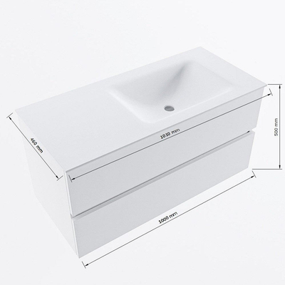 VICA-DLUX meuble sous lavabo 100cm Linen 2 tiroirs. Lavabo encastré CLOUD à droite 1 trou de robinet, couleur Frappe.