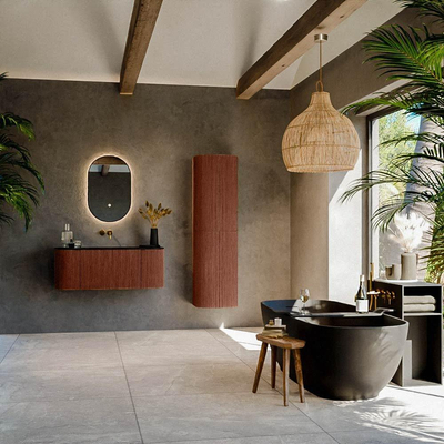 Mondiaz KURVE Ensemble de meuble de salle de bains - 110x46x40cm - 1 tiroir - 2 portes - lavabo solid surface - central - sans trou de robinet - Ruby