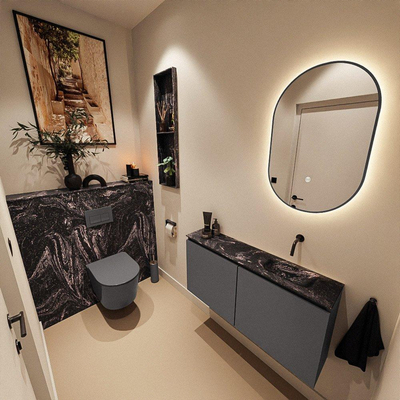 MONDIAZ TURE-DLUX 100cm meuble WC Dark Grey. EDEN lavabo Lava position droite. Sans trou de robinet.