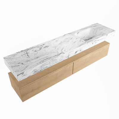 Mondiaz ALAN-DLUX Ensemble de meuble - 200cm - meuble Washed Oak mat - 2 tiroirs - Lavabo Cloud Glace suspendu - vasque Droite - 0 trous de robinet