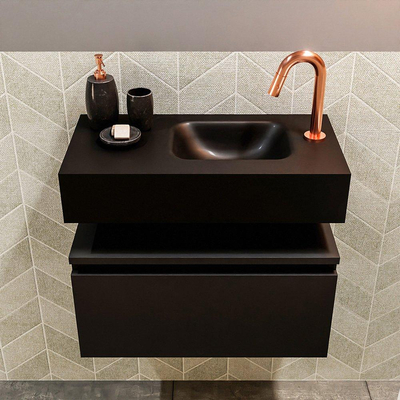 MONDIAZ ANDOR Meuble WC - 60x30x30cm - 1 trou de robinet - 1 tiroir - urban mat - lavabo à droite - Solid surface - Noir