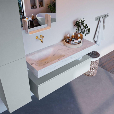 Mondiaz ALAN-DLUX Ensemble de meuble - 120cm - meuble Clay mat - 1 tiroir - Lavabo Cloud Opalo suspendu - vasque Gauche - 0 trous de robinet
