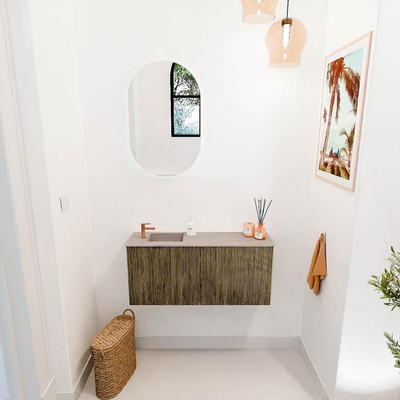 Mondiaz JOYA-DLUX 90cm toiletmeubel - kleur Dusk - Wastafel FAYE positie Links 1 kraangat kleur Saba.