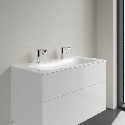 Villeroy & Boch Finion Lavabo pour meuble 100x50cm avec 2x1 trou pour robinetterie ceramic+ sans trop-plein blanc