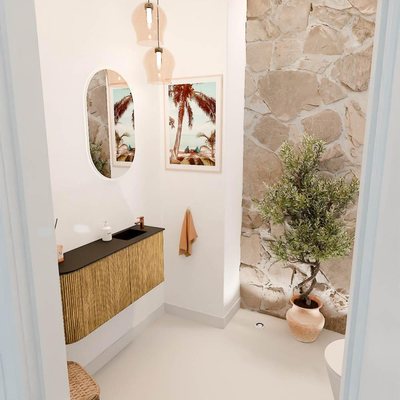 Mondiaz JOYA 91.6cm toiletmeubel - ronding links kleur Oak - Wastafel FAYE positie Rechts 1 kraangat kleur Urban.