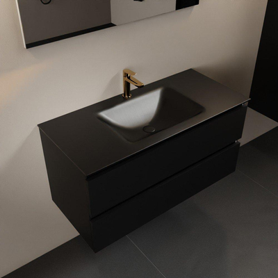 Mondiaz AIVY Ensemble de meuble - 100x45x50cm - 1 trou de robinet - 1 vasque Urban Solid surface - Centre - 2 tiroirs - avec miroir - MDF Urban