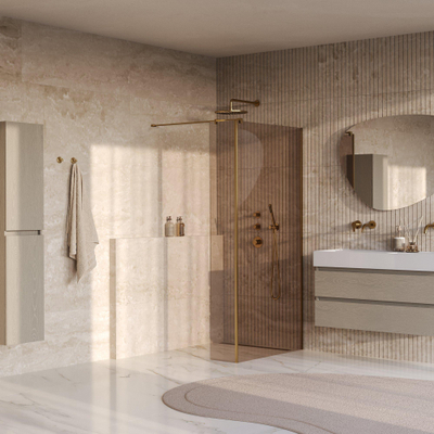 BRAUER Oblivion Inloopdouche - 90x200cm - 30 cm zijwand - glascoating - brons glas - geborsteld goud PVD