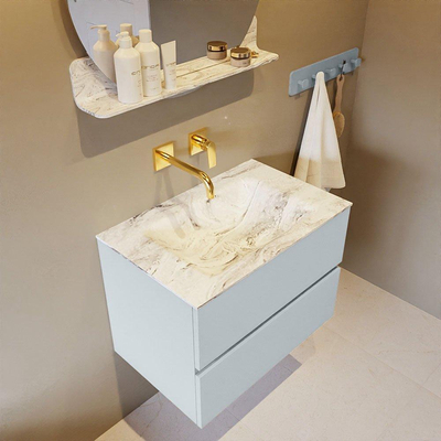 Mondiaz VICA-DLUX Ensemble de meuble de salle de bain - 70cm - meuble sous-vasque argile - 2 tiroirs - lavabo encastré nuage milieu - sans trous de robinet - version haute 60cm - glace