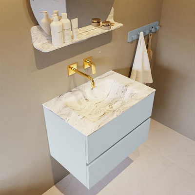 MONDIAZ VICA-DLUX Ensemble meuble de salle de bains - 70cm - meuble bas clay - 2 tiroirs - lavabo encastré cloud central - sans trous de robinetterie - version haute 60cm - glace