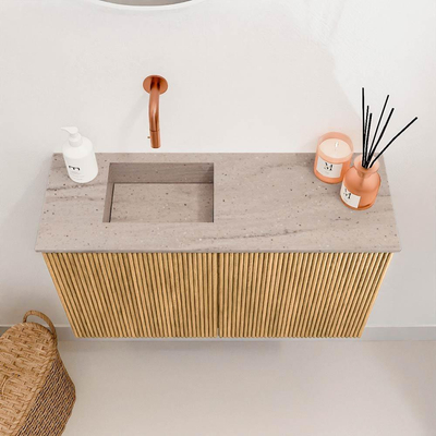 Mondiaz JOYA-DLUX 70cm toiletmeubel - kleur Oak - Wastafel FAYE positie Links Zonder kraangat kleur Saba.