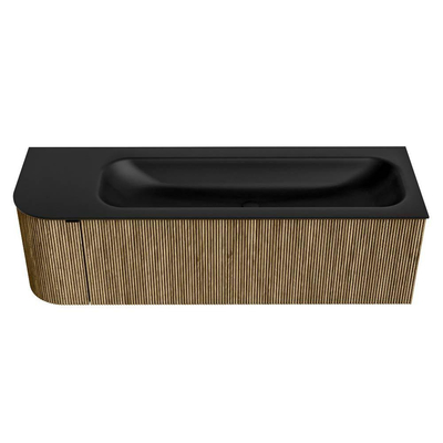 Mondiaz KURVE Ensemble de meuble de salle de bains - 145x46x40cm - 1 tiroir - 1 porte - vasque solid surface - droite - sans trou de robinet - Dusk