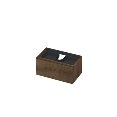 INK Wastafelonderkast - 80x45x40cm - 1 lade - greeploos - met houten keerlijst - MDF - Chocolate