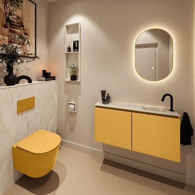 MONDIAZ TURE-DLUX Meuble toilette - 100cm - Ocher - EDEN - vasque Ostra - position droite - 1 trou de robinet