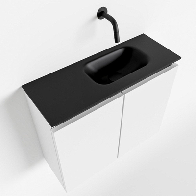 MONDIAZ TURE Toiletmeubel 60x23x50cm met 0 kraangaten 2 deuren talc mat Wastafel Eden rechts Solid Surface Zwart