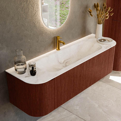 Mondiaz KURVE-DLUX Badkamermeubelset - 150x46x40cm - 1 lade - 2 deuren - wastafel solid surface - midden - 1 kraangat - Ruby