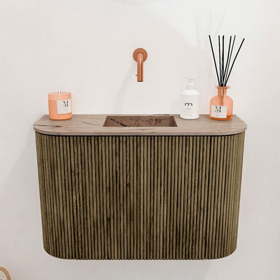 Mondiaz JOYA-DLUX 63.2cm toiletmeubel - ronding links en rechts kleur Dusk - Wastafel FAYE positie Midden Zonder kraangat kleur Arena.