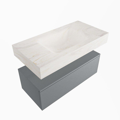 Mondiaz ALAN-DLUX Ensemble de meuble - 90cm - meuble - Plata mat - 1 tiroir - Lavabo Cloud Ostra suspendu - vasque Centre - 1 trou de robinet - Beige