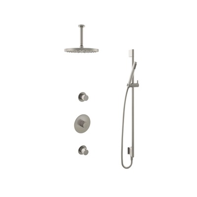 Hotbath Buddy IBS Ensemble de douche de tête - bras de plafond 15cm - douche de tête ronde 30cm - douchette stick - barre de douche - nickel brossé