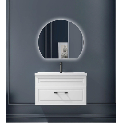 Saniclass Aura Miroir de salle de bains - 100x85cm - demi-circulaire - horizontal / vertical - éclairage LED indirect - chauffage miroir - Infrarouge