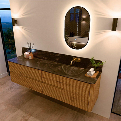 Mondiaz CIRO-DLUX Meuble de salle de bains - 190x45x50cm - Lavabo en solid surface Lava - 1 vasque à droite - sans trous de robinetterie - 4 tiroirs - Chêne