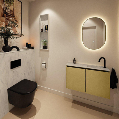 MONDIAZ TURE-DLUX Meuble toilette - 80cm - Oro - EDEN - vasque Opalo - position droite - 1 trou de robinet