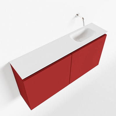 MONDIAZ TURE Toiletmeubel 100x23x50cm met 0 kraangaten 2 deuren fire mat Wastafel Eden rechts Solid Surface Wit