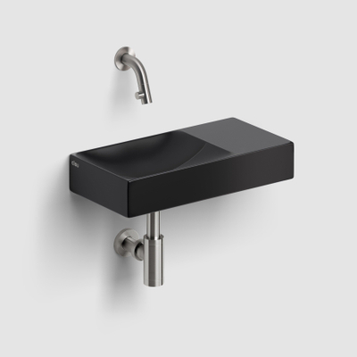 Clou Vale fontaines céramique lave-mains 38x19x7cm sans trou de robinet à droite Noir mat