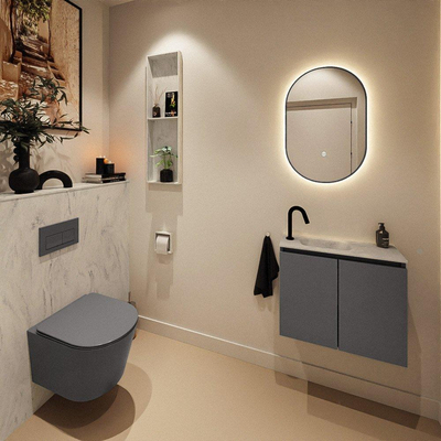 MONDIAZ TURE-DLUX 60cm toiletmeubel Dark Grey. EDEN wastafel Opalo positie links. Met 1 kraangat.