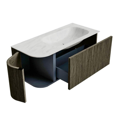 Mondiaz KURVE-DLUX Badkamermeubelset - 105x46x40cm - 1 lade - 1 deur - wastafel solid surface - rechts - 1 kraangat - Shadow