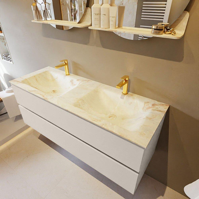 MONDIAZ VICA-DLUX Ensemble meuble de salle de bains - 130cm - meuble bas linen - 2 tiroirs - lavabo encastré cloud double - 2 trous de robinet - version haute 60cm - frape