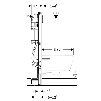 Geberit Duofix wandcloset - hoogte 112cm sigma reservoir - 12cm hoogte instelbaar bij montage - blauw