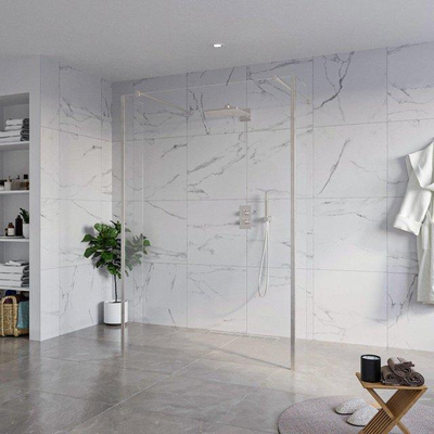 FugaFlow Eccelente Vetro Douche à l'italienne - 140x200cm - verre clair - anticalcaire - verre de sécurité 8mm - 2 parois latérales 40cm - avec bras muraux et profilés d'angle - Inox brossé