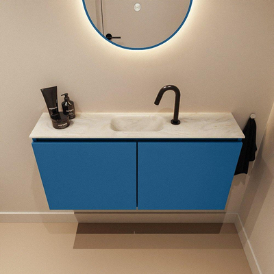 MONDIAZ TURE-DLUX meuble WC 100cm Jeans. EDEN lavabo Ostra position milieu. Avec 1 trou de robinet.