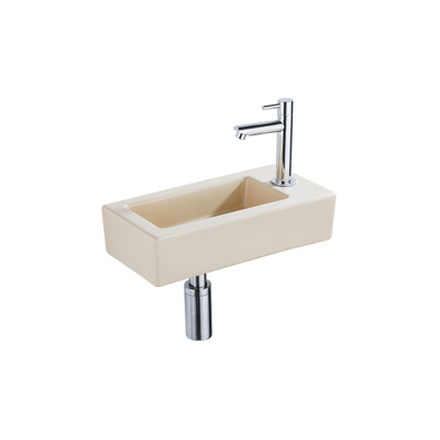 QeramiQ Fuente pack lave-mains – 37,5 x 18,5 x 9 cm – céramique beige – perçage à droite – robinet chromé