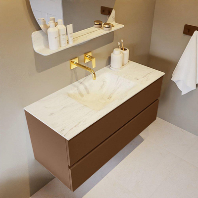 Mondiaz VICA-DLUX Ensemble de meuble de salle de bain - 110cm - meuble sous-vasque reposant - 2 tiroirs - lavabo encastrée cloud milieu - sans trous de robinet - version haute de 60cm - opalo