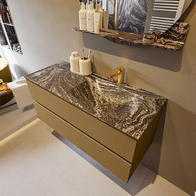 Mondiaz VICA-DLUX Ensemble de meuble de salle de bain - 110cm - meuble sous-vasque oro - 2 tiroirs - lavabo encastrée cloud droite - 1 trou de robinet - version haute de 60cm - lave