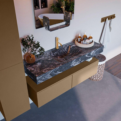 Mondiaz ALAN-DLUX Ensemble de meuble - 130cm - meuble Oro mat - 2 tiroirs - Lavabo Cloud Lava suspendu - vasque Centre - 1 trou de robinet