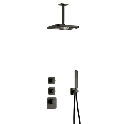 Hotbath Gal IBS40 regendoucheset inbouw - 2 functies - 15cm plafondarm - 22cm vierkante hoofddouche - Gunmetal geborsteld PVD